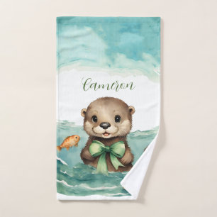 Niedlich Otter Personalisiert Badhandtuch Set