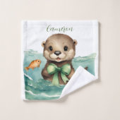Niedlich Otter Personalisiert Badhandtuch Set (Waschlappen)