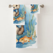 Niedlich Otter Personalisiert Boy Badhandtuch Set (Insitu)