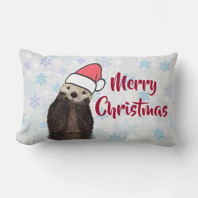 Niedlich Otter Tragen einer Weihnachtsmannmütze Fr Lendenkissen (Vorderseite)