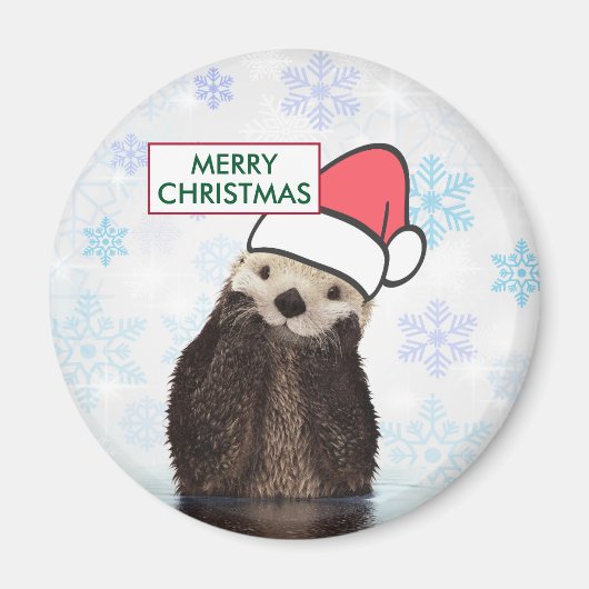 Niedlich Otter Tragen einer Weihnachtsmannmütze Fr Magnet (Vorne)