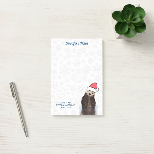Niedlich Otter Tragen einer Weihnachtsmannmütze Fr Post-it Klebezettel (Büro)