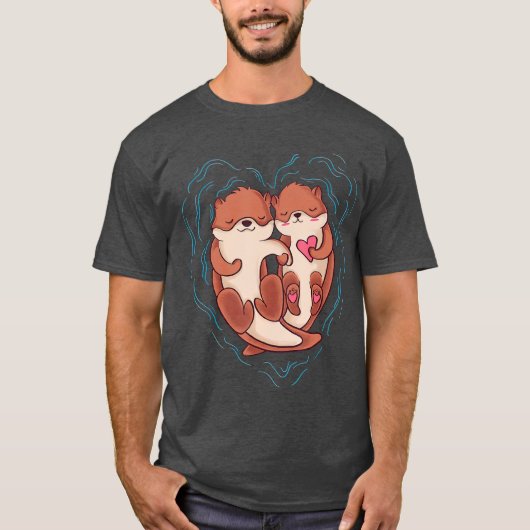Niedlich Otter Valentinstag Liebe Otters Holding T-Shirt (Vorderseite)