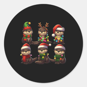 Niedlich Otter Weihnachten Pajama Niedlichen Weihn Runder Aufkleber