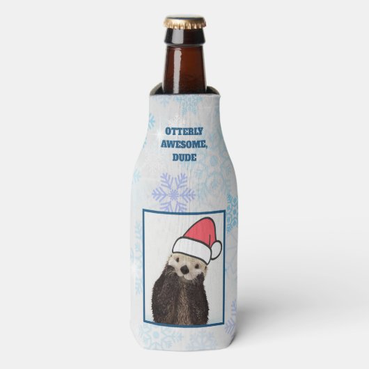 Niedlich Otter Weihnachtsmannmütze Weihnachten tra Flaschenkühler (Flaschenvorderseite)