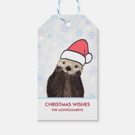 Niedlich Otter Weihnachtsmannmütze Weihnachten tra Geschenkanhänger (Vorderseite)