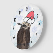 Niedlich Otter Weihnachtsmannmütze Weihnachten tra Große Wanduhr (Winkel)