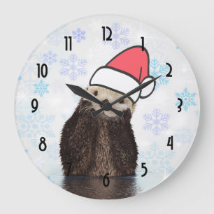 Niedlich Otter Weihnachtsmannmütze Weihnachten tra Große Wanduhr