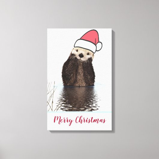 Niedlich Otter Weihnachtsmannmütze Weihnachten tra Leinwanddruck (Vorderseite)