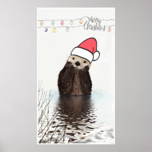 Niedlich Otter Weihnachtsmannmütze Weihnachten tra Poster