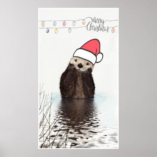 Niedlich Otter Weihnachtsmannmütze Weihnachten tra Poster (Vorne)