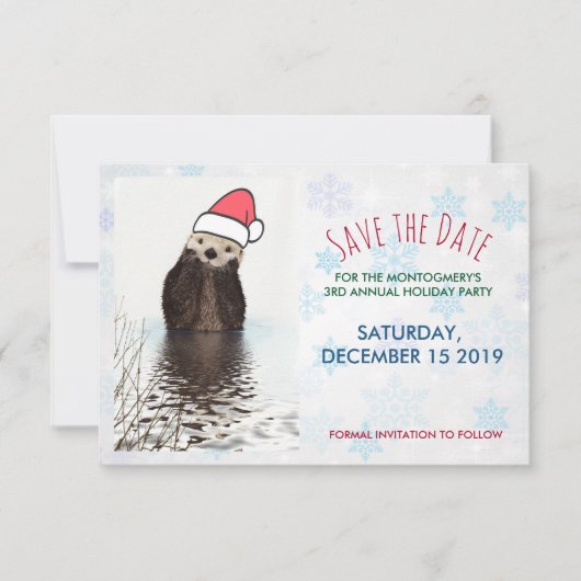 Niedlich Otter Weihnachtsmannmütze Weihnachten tra Save The Date (Vorderseite)
