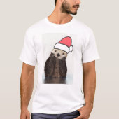 Niedlich Otter Weihnachtsmannmütze Weihnachten tra T-Shirt (Vorderseite)