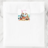 Niedlich Otters Couple | Romantische Hochzeit Quadratischer Aufkleber (Tasche)