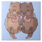 Niedlich Otters Keramik Tile Fliese (Vorderseite)