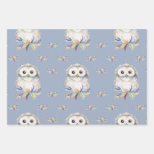 Niedlich Owl beige und blau Geschenkpapier Set (Vorderseite 3)