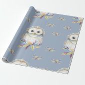Niedlich Owl-beige und blau-graue Hintergrundfarbe Geschenkpapier (Ungerollt)