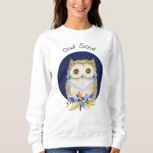 Niedlich Owl beige und blau Sweatshirt