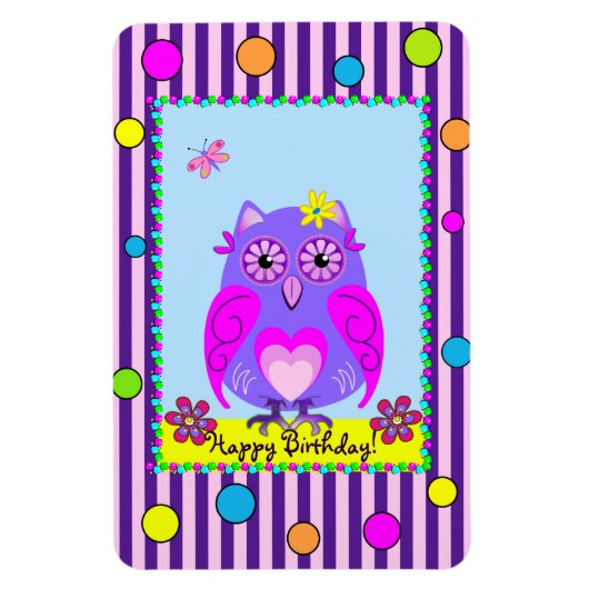 Niedlich Owl Happy Birthday Text Foto Magnet (Vertikal)