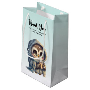Niedlich Owl Holding einen Kaffee Party Danke Kleine Geschenktüte