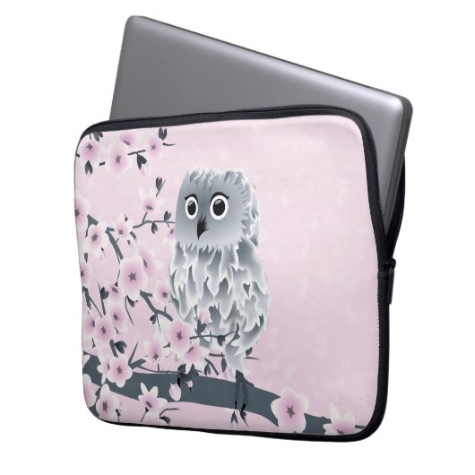 Niedlich Owl Pink Grau Laptopschutzhülle (Vorderseite Links)