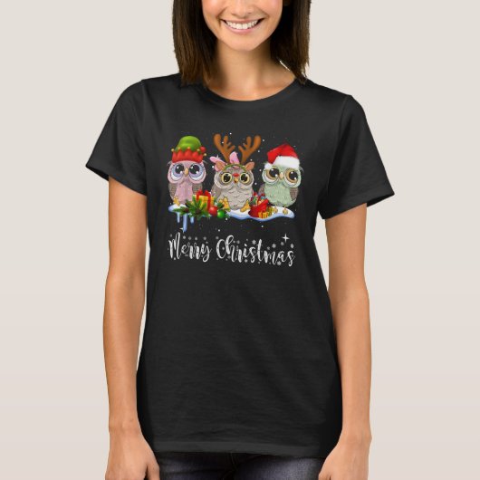 Niedlich Owl Weihnachtsfest T - Shirt (Vorderseite)