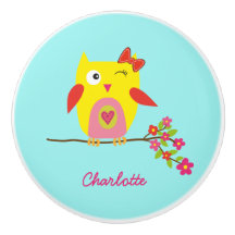 Niedlich Owl Yellow Pink Blume Personalisiert Name