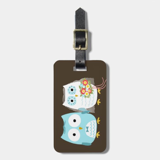 Niedlich Owls Bride und Groom Newlyweds Mr. und Mr Gepäckanhänger (Vorderseite vertikal)