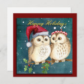 Niedlich Owls Christmas Feiertagskarte (Vorne/Hinten)