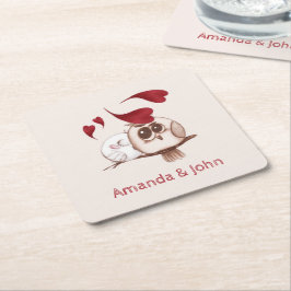 Niedlich Owls Couple Names Personalisiert Paper Un Rechteckiger Pappuntersetzer