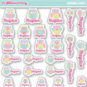 Niedlich Owls Individuelle Name Labels | Schule (Vorderseite)