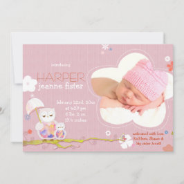 Niedlich Owls Pink Baby Girl Foto Birth Ankündigung