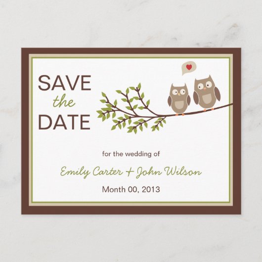 Niedlich Owls Save the Date Postkarte (Vorderseite)