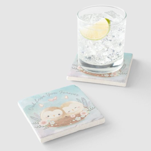 Niedlich Owls Stone Untersetzer (Seitenansicht)