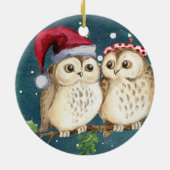 Niedlich Owls Weihnachten Keramik Ornament (Hinten)