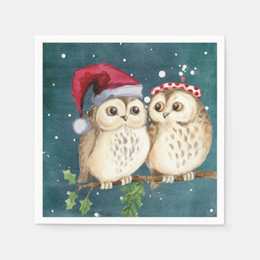 Niedlich Owls Weihnachten Serviette (Vorderseite)