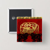 Niedlich Ox Chinese Year Zodiac Birthday Square B Button (Vorne & Hinten)