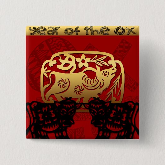 Niedlich Ox Chinese Year Zodiac Birthday Square B Button (Vorderseite)