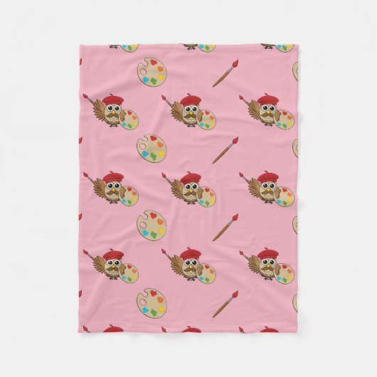 Niedlich Painter Owl Cartoon Fleecedecke (Vorderseite)