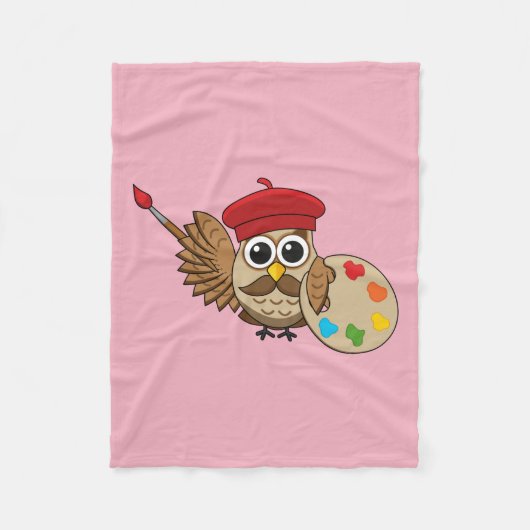 Niedlich Painter Owl Cartoon Fleecedecke (Vorderseite)