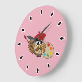 Niedlich Painter Owl Cartoon Große Wanduhr (Winkel)