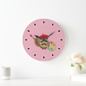 Niedlich Painter Owl Cartoon Große Wanduhr (Zuhause)