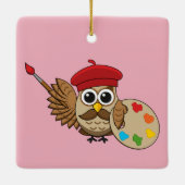Niedlich Painter Owl Cartoon Keramikornament (Rückseite)