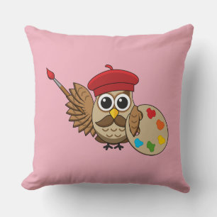 Niedlich Painter Owl Cartoon Kissen