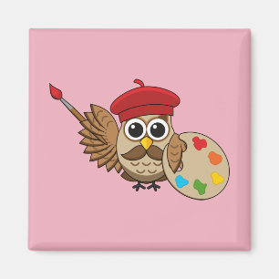 Niedlich Painter Owl Cartoon Magnet