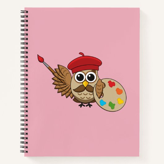 Niedlich Painter Owl Cartoon Notizblock (Vorderseite)