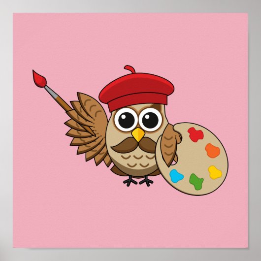 Niedlich Painter Owl Cartoon Poster (Vorne)