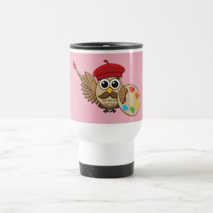 Niedlich Painter Owl Cartoon Reisebecher