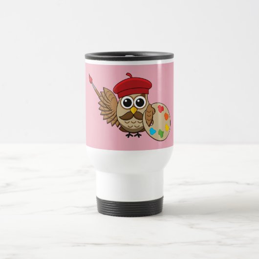 Niedlich Painter Owl Cartoon Reisebecher (Mittel)