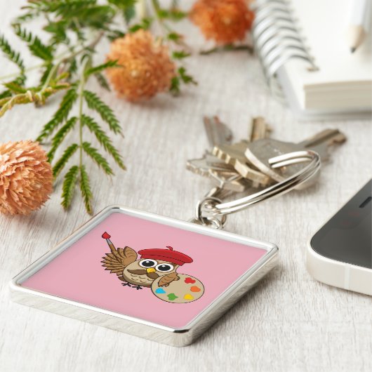 Niedlich Painter Owl Cartoon Schlüsselanhänger (Seite)